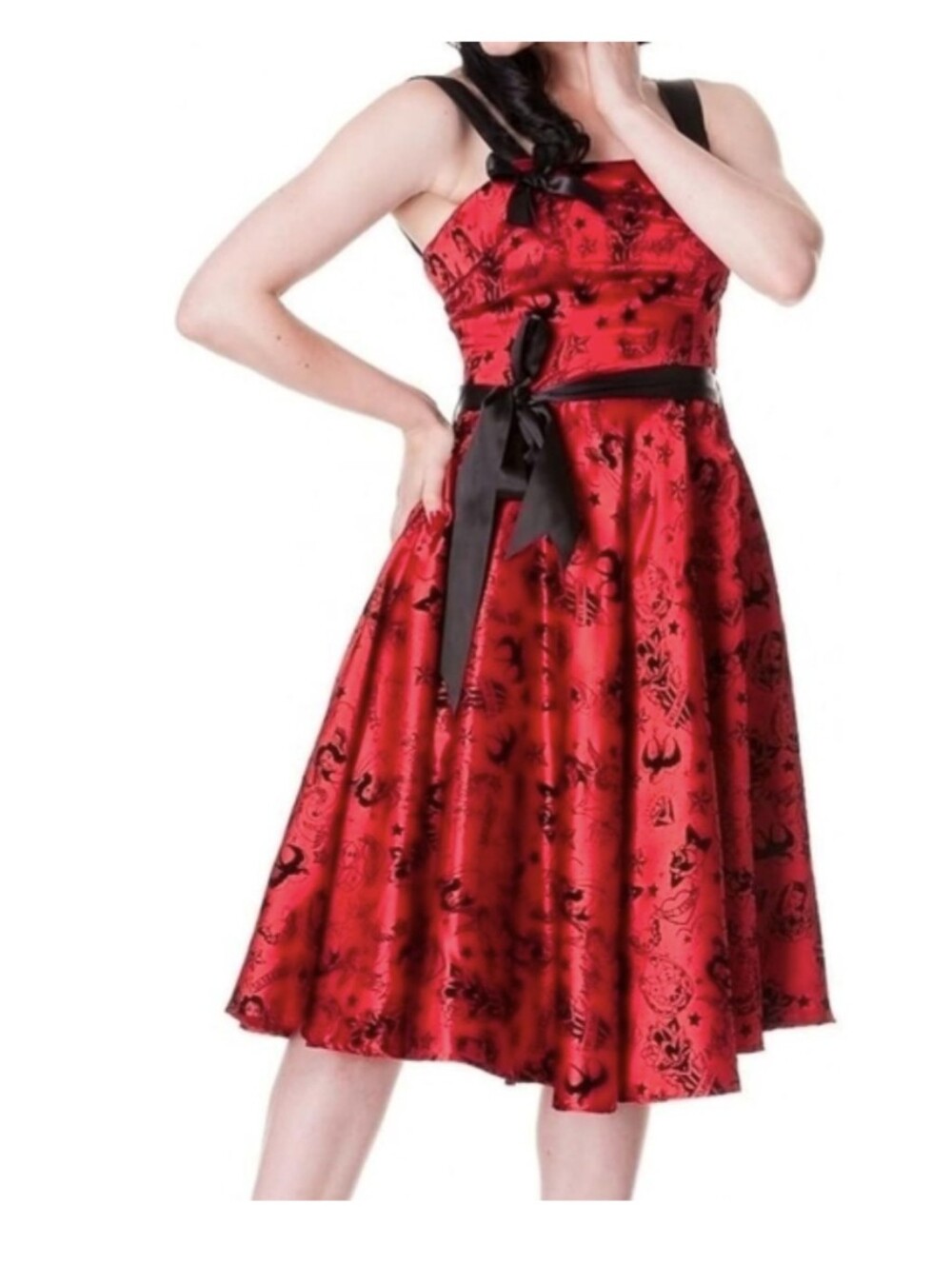 Hell Bunny Red Dress with Black Graphic Print
